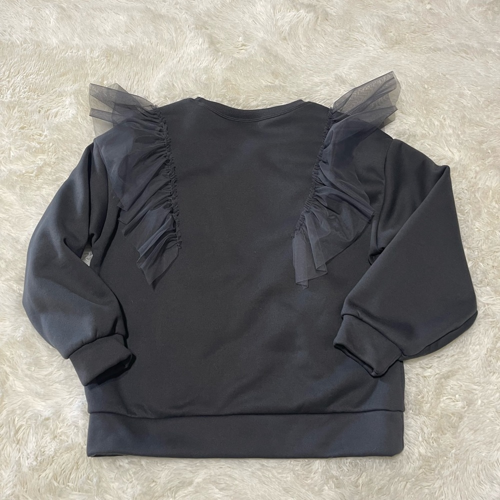 Gray Ruffled Shoulder Graphic Sweatshirt - Picture 3 of 5
